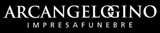 Logo dell'impresa di pompe funebri Arcangelo Gino. Testo bianco su sfondo nero.