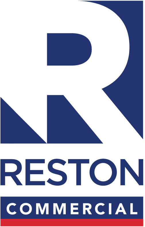 A blue and white logo for reston commercial