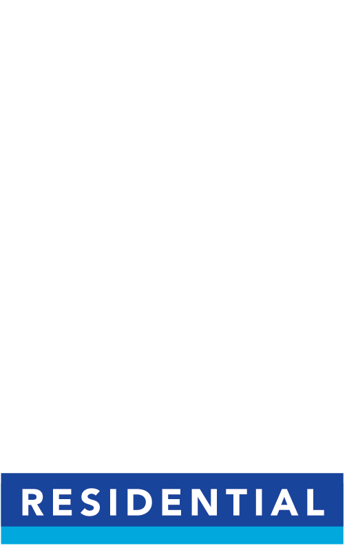 A blue and white residential logo on a white background.