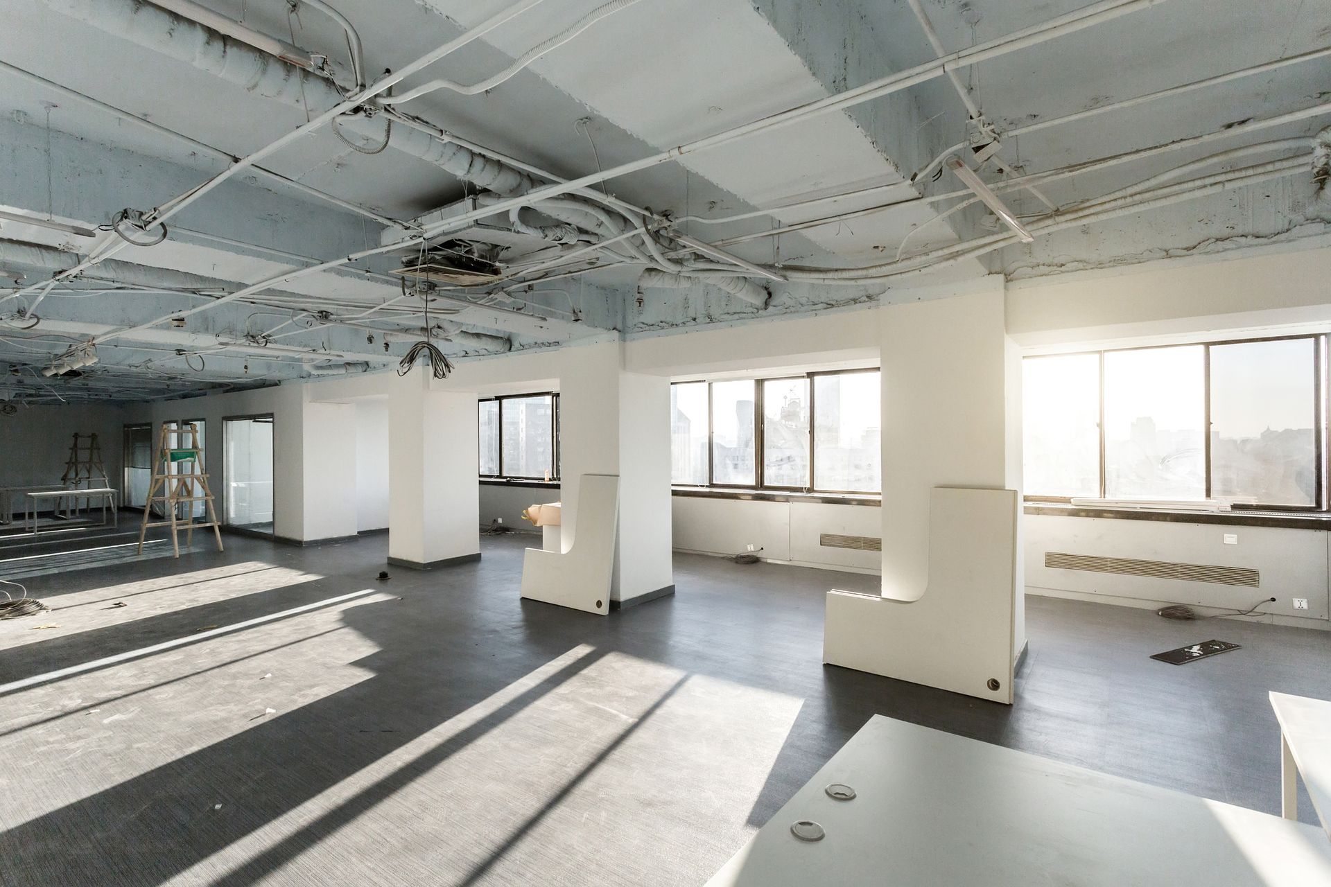 Interior of a commercial office undergoing renovation.