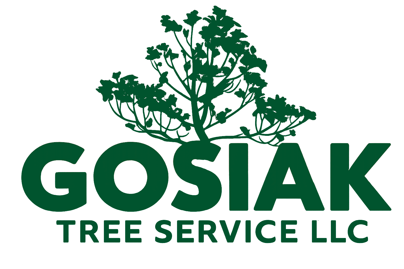 GOSIAK Tree Service LLC logo with green tree silhouette and orange-green text