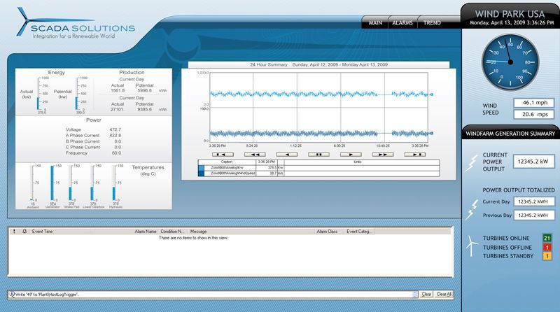 a computer screen with a clock and a scada solutions logo