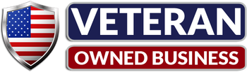 A veteran owned business logo with an american flag on it