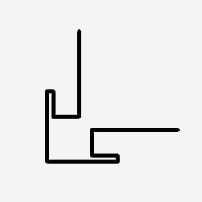 Black line drawing of an angled metal structural profile, featuring a series of rectangular and L-shaped sections.