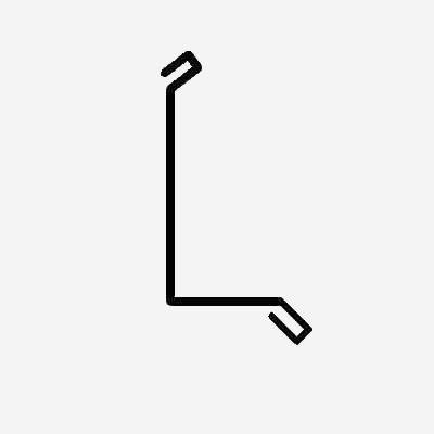 Profile view of a black metal flashing with bent edges.