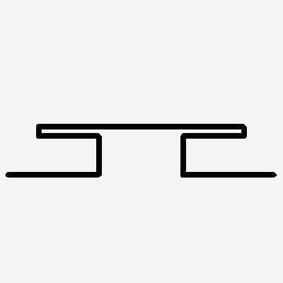 A black, stylized diagram of a horizontal bar with two shorter bars extending downward.