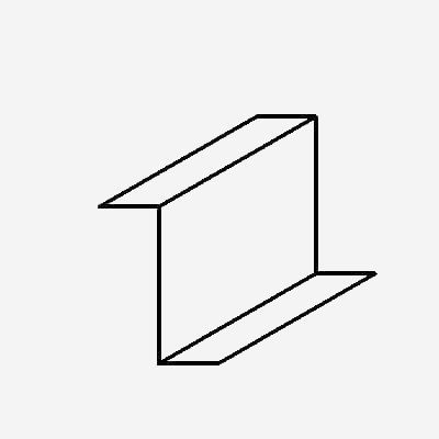 C-shaped metal beam profile, shown at an angle.