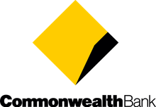 The logo for the commonwealth bank is yellow and black