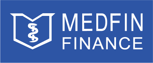 The medfin finance logo is on a blue background.