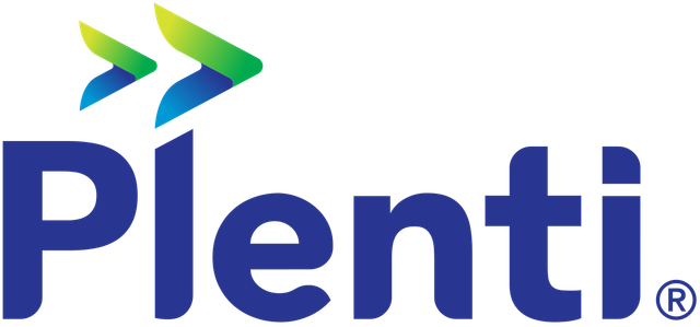 A logo for a company called plenti with two arrows pointing in opposite directions.