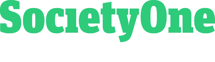 The logo for society one is green and white on a white background.