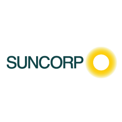 The suncorp logo has a yellow circle in the middle of it.