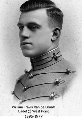 Black-and-white portrait of West Point cadet William Travis Van de Graaff in formal uniform, 1895-1977.