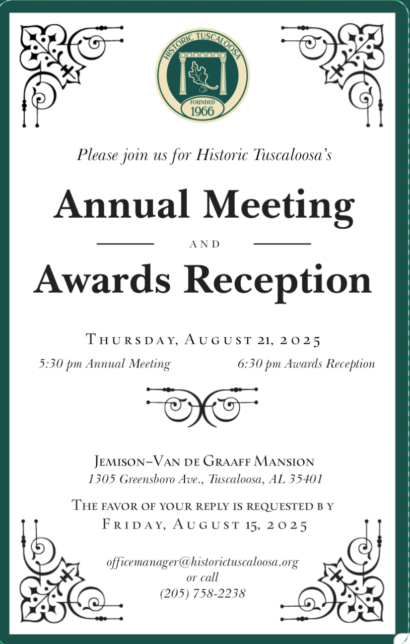 An invitation to the Historic Trust's Annual Meeting and Awards Reception on August 31, 2023, at the J.P. Munson Mansion.