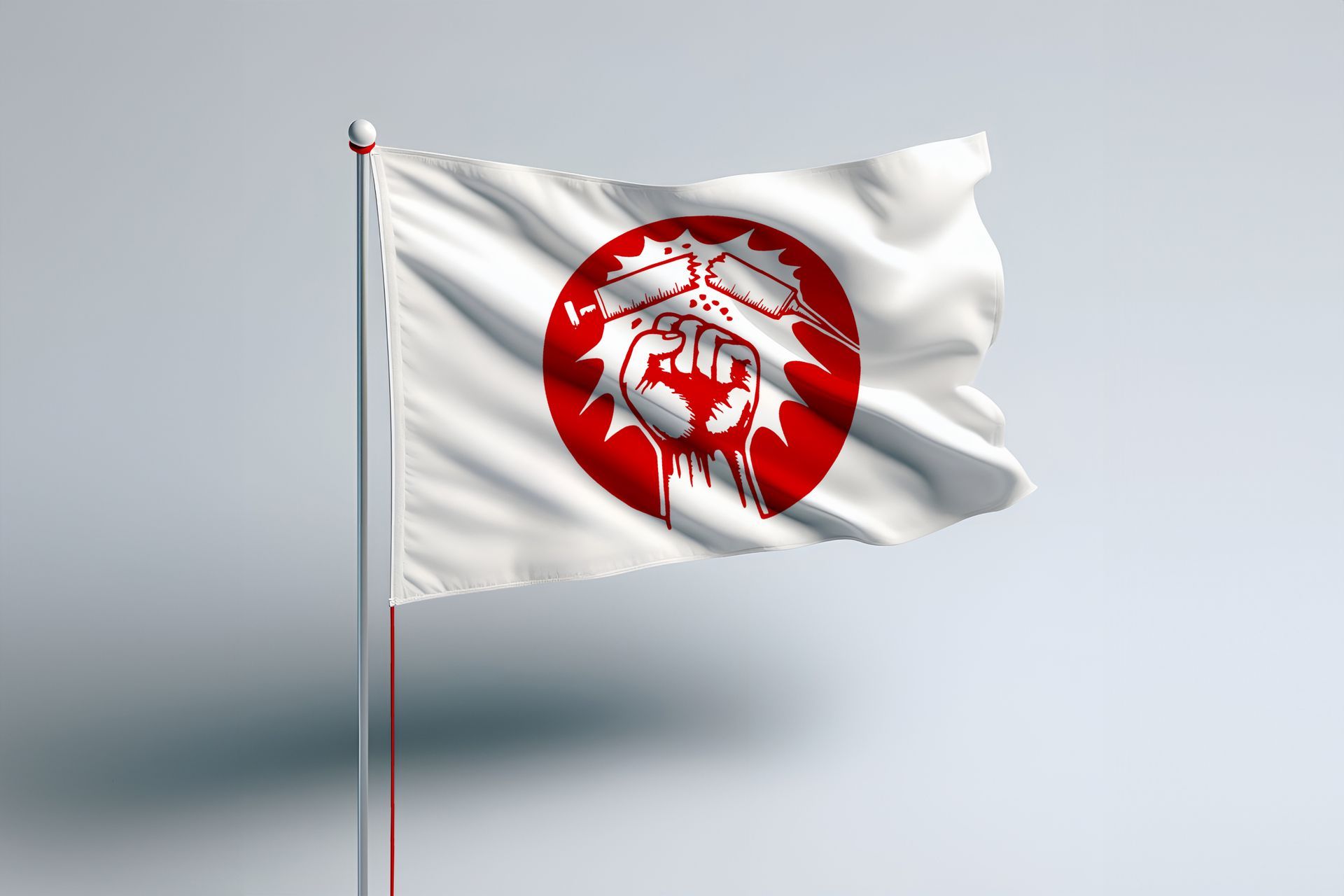 A white flag with a red circle on it