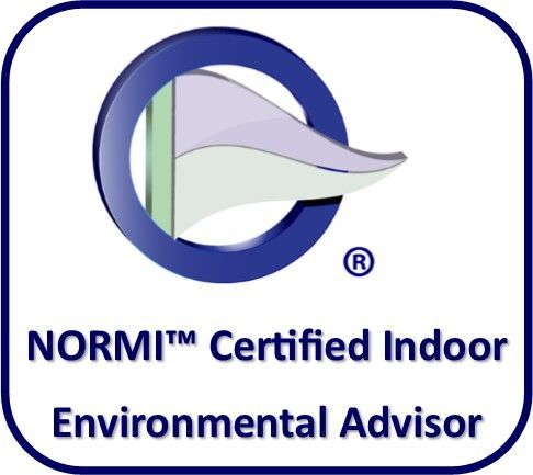 NORMI Certified Indoor Environmental Advisor logo: blue circle with a stylized flag.