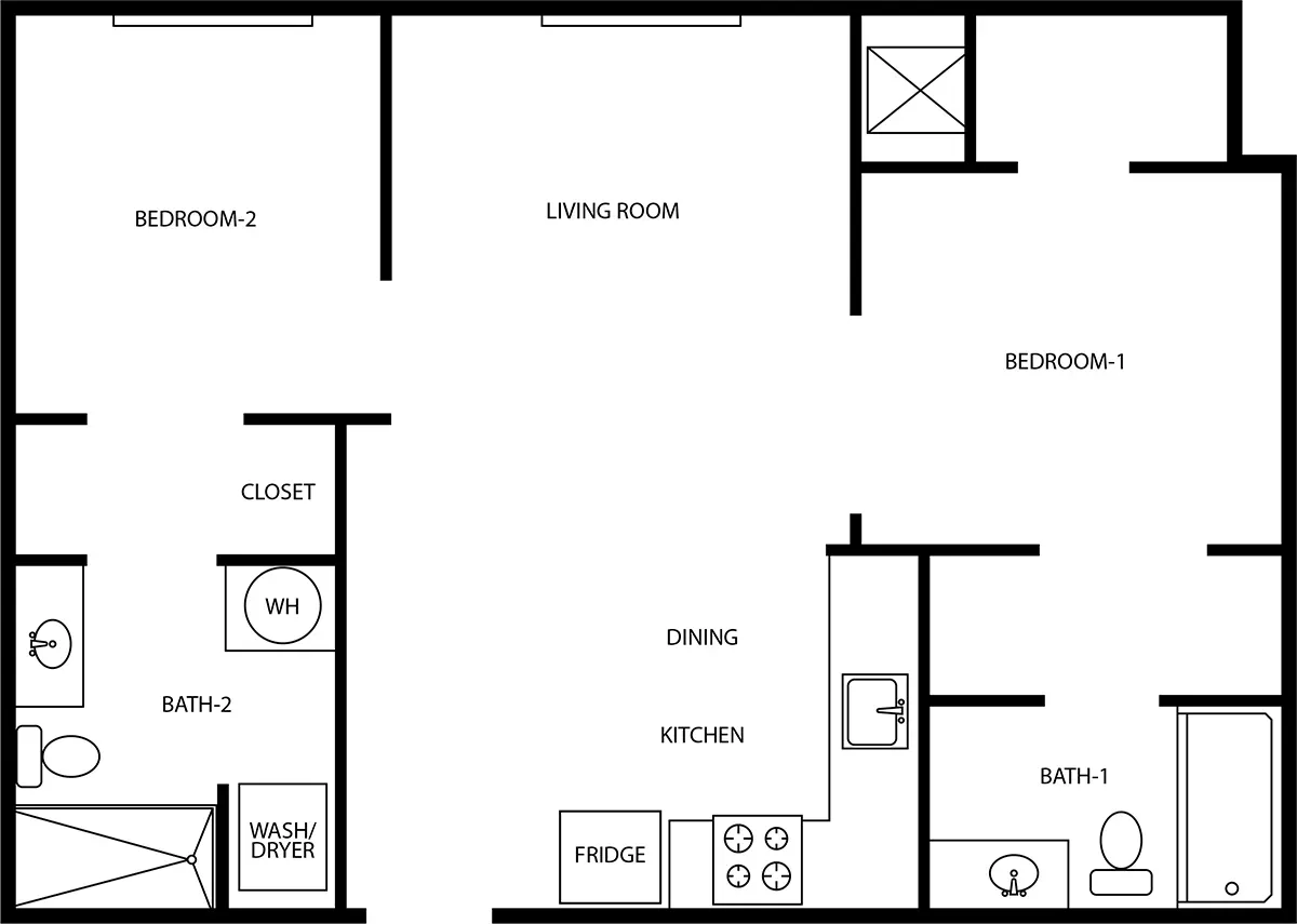 A black and white floor plan of a house.