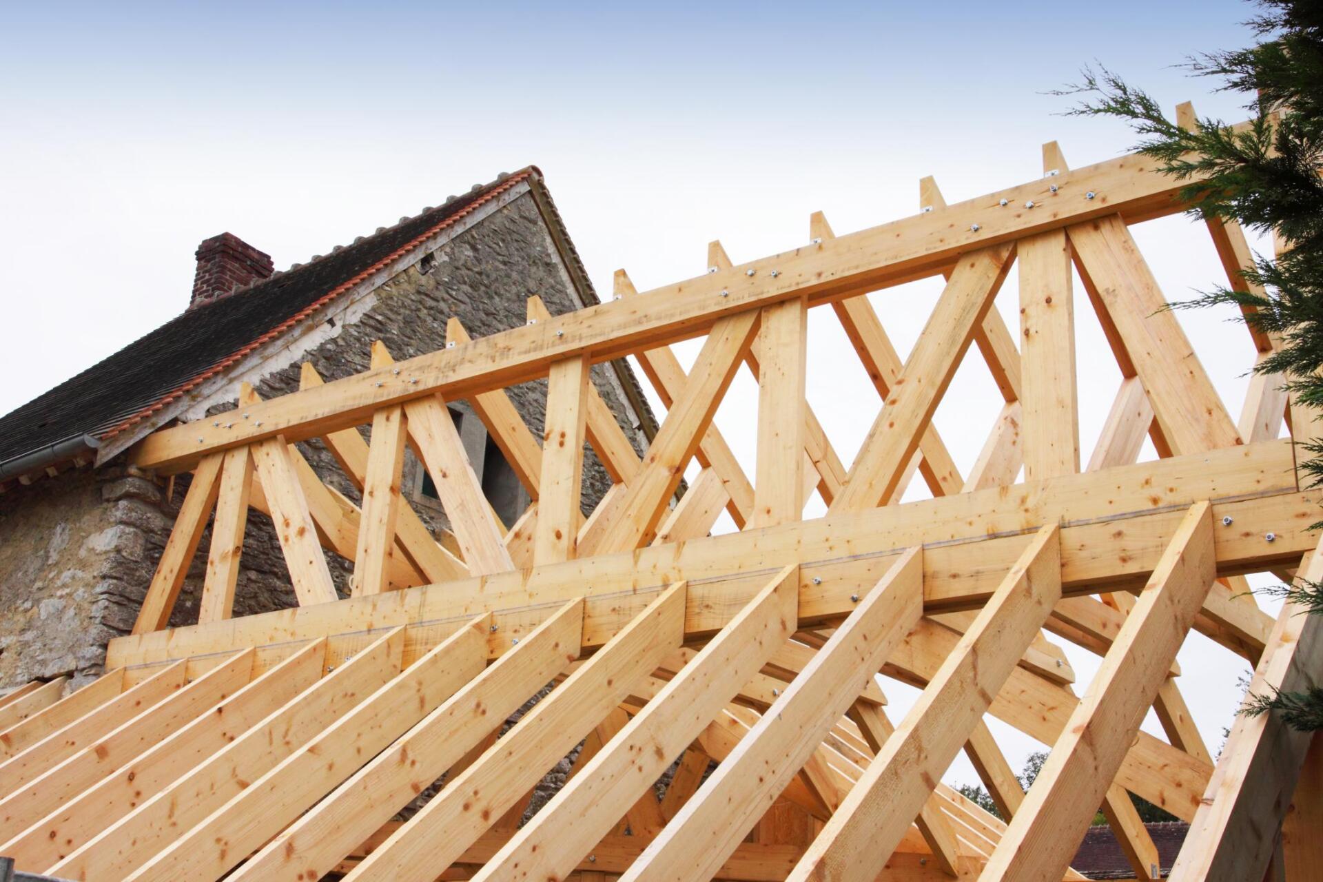 unfinished wood roof frame