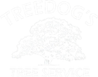 Faded logo of a tree with &ldquo;TREEDOGS&rdquo; above and &ldquo;TREE SERVICE&rdquo; below.