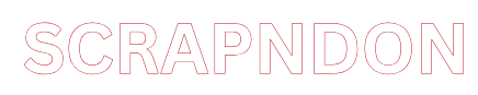 The word scrap n ' don is written in red on a white background