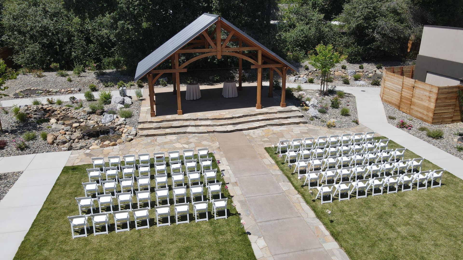 wedding garden aerial picture with chairs