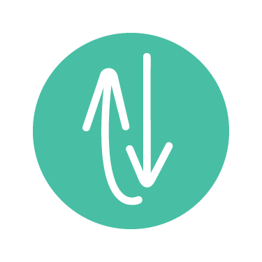 mint circle icon with arrows
