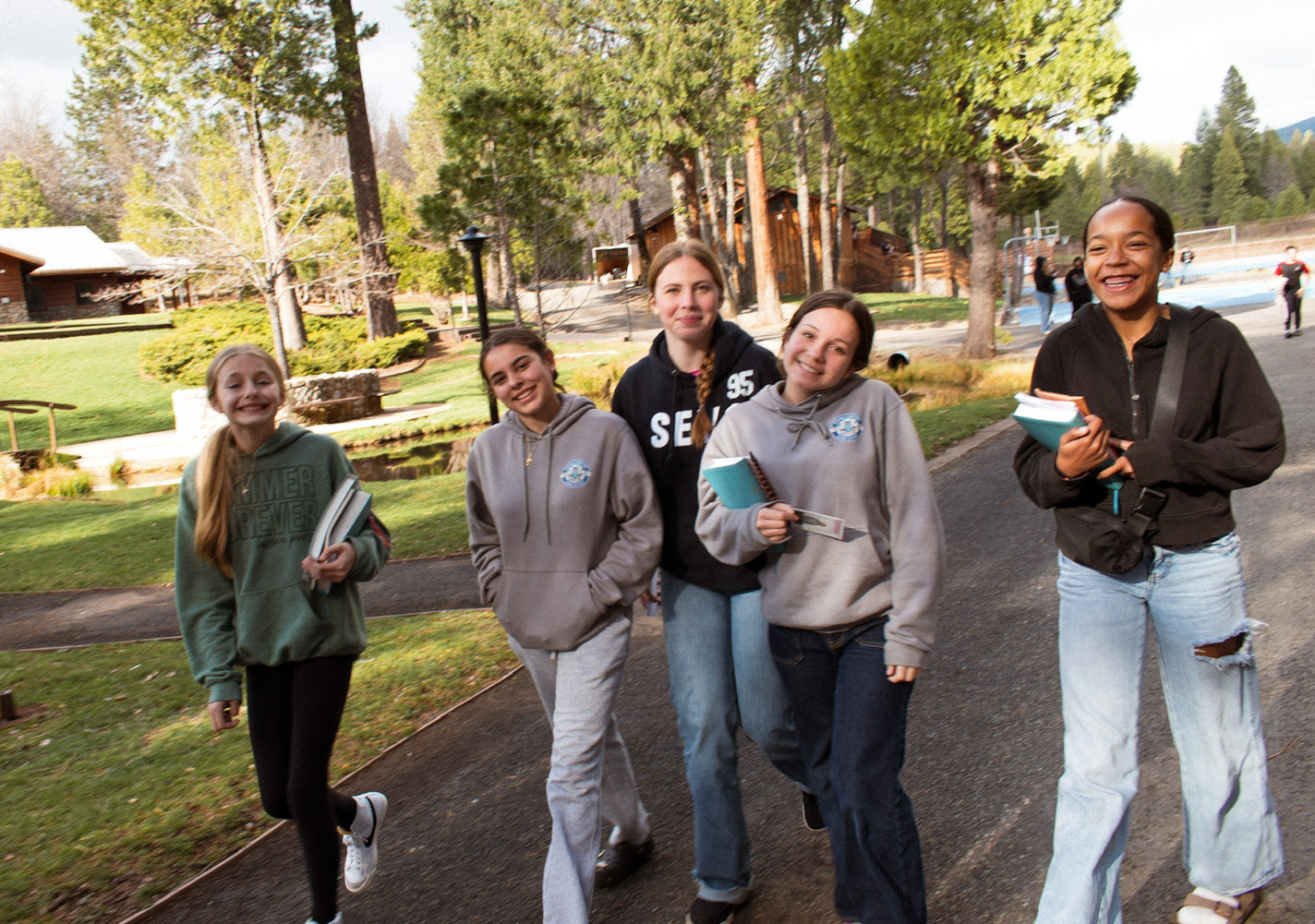 Group of young teenage girls walking.