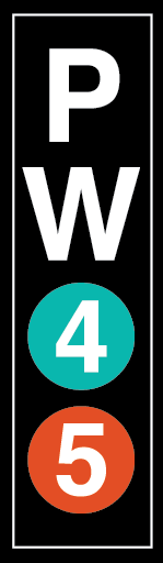 logo with letter PW and numbers 45 = PW45