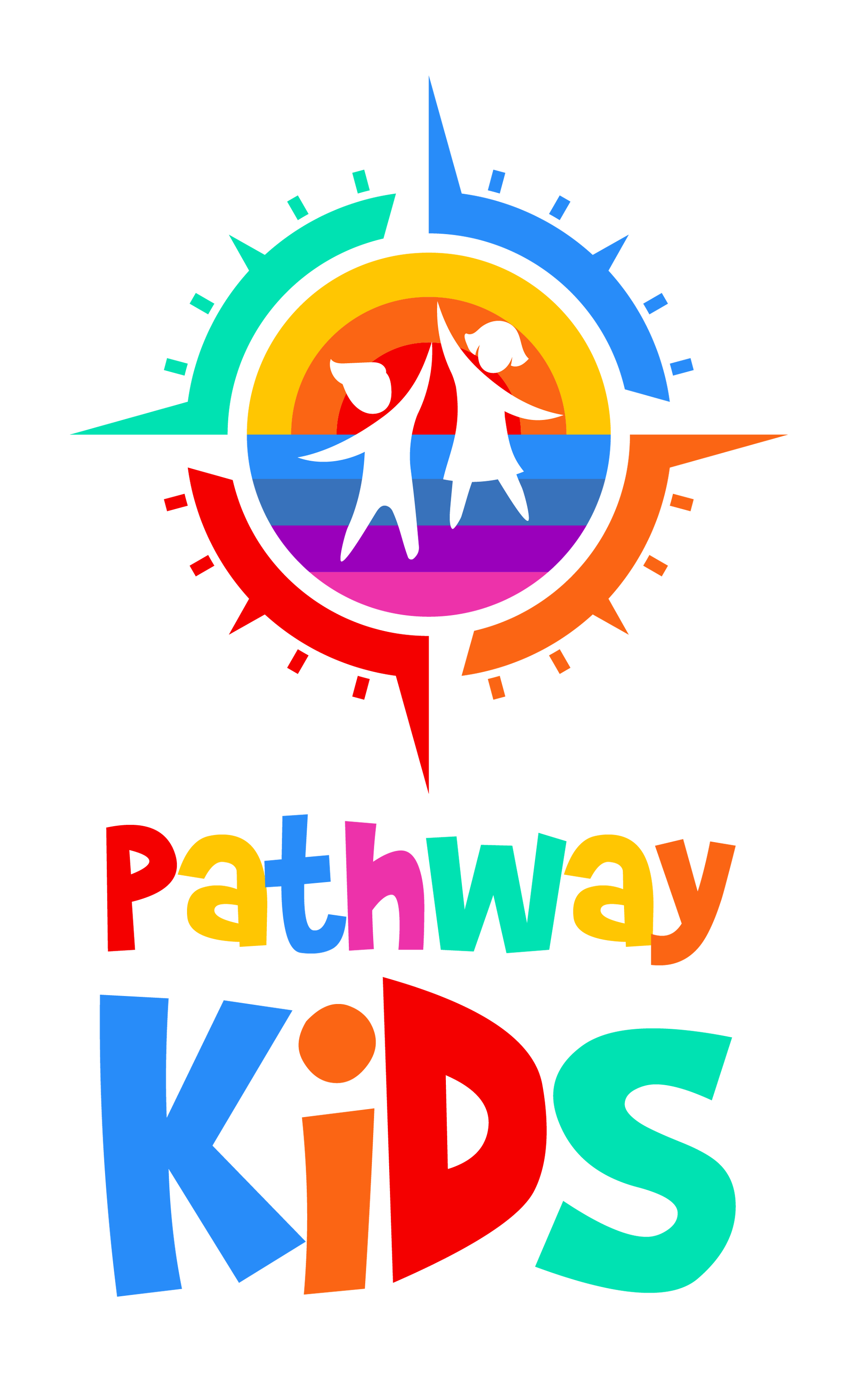 logo with a compass and two kids
