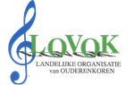 Logo for LOVOK, a Dutch organization for senior choirs. Features a blue treble clef, green text 
