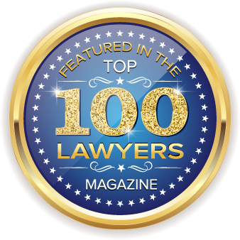 A badge that says featured in the top 100 lawyers magazine.