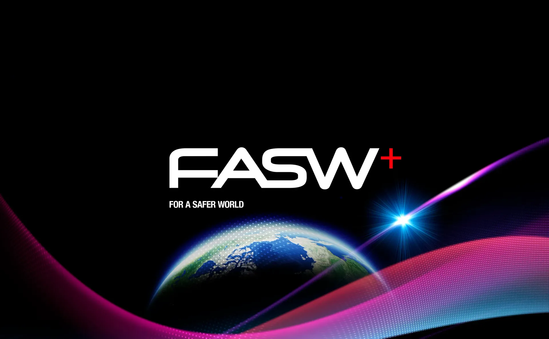FASW+ logo over a globe and swirling colored lights against a black background.