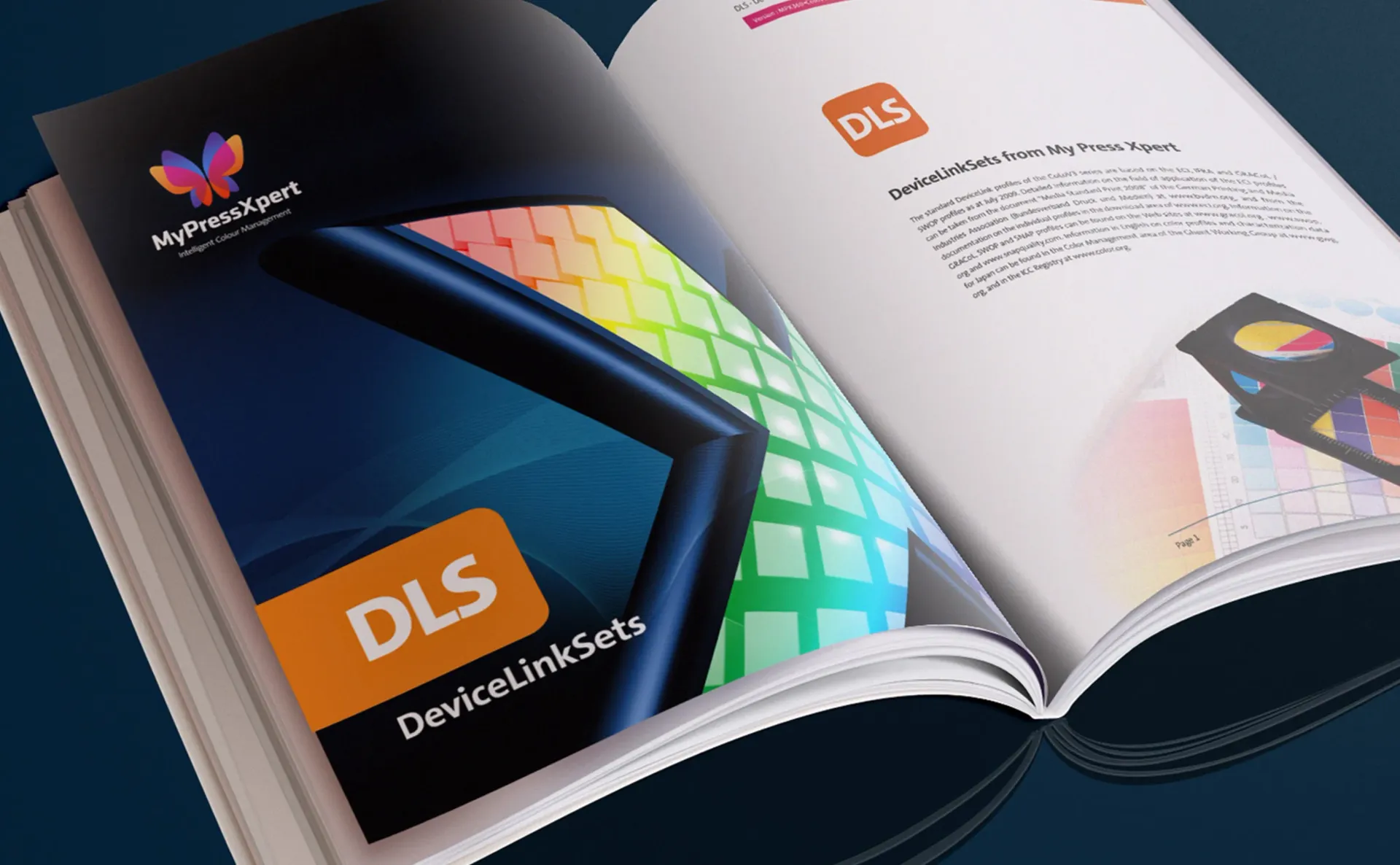 Brochure with a cover featuring a logo and 