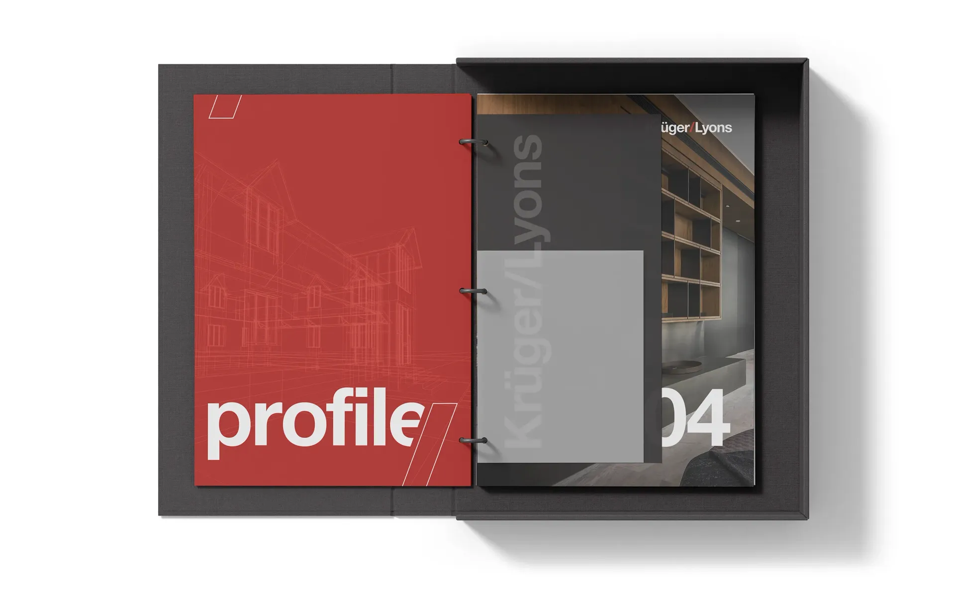 Open book with red and gray pages. 