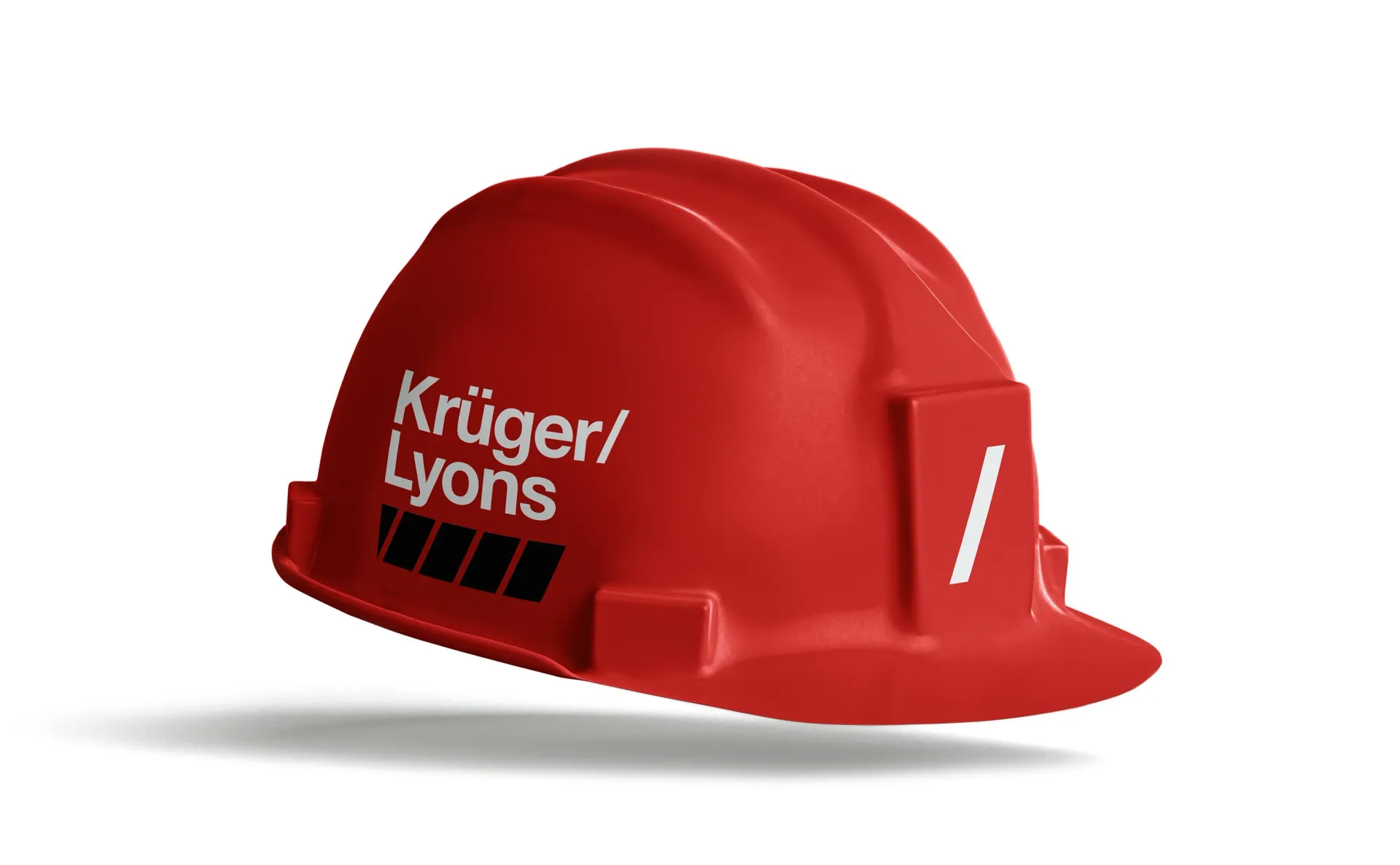 Red hard hat with the text 