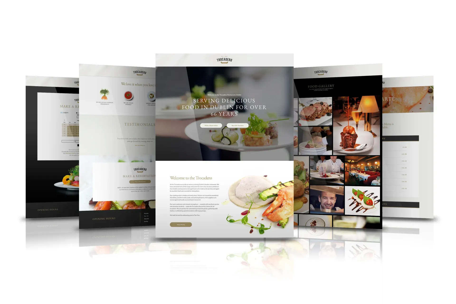 Websites displaying food photography and text about a restaurant.
