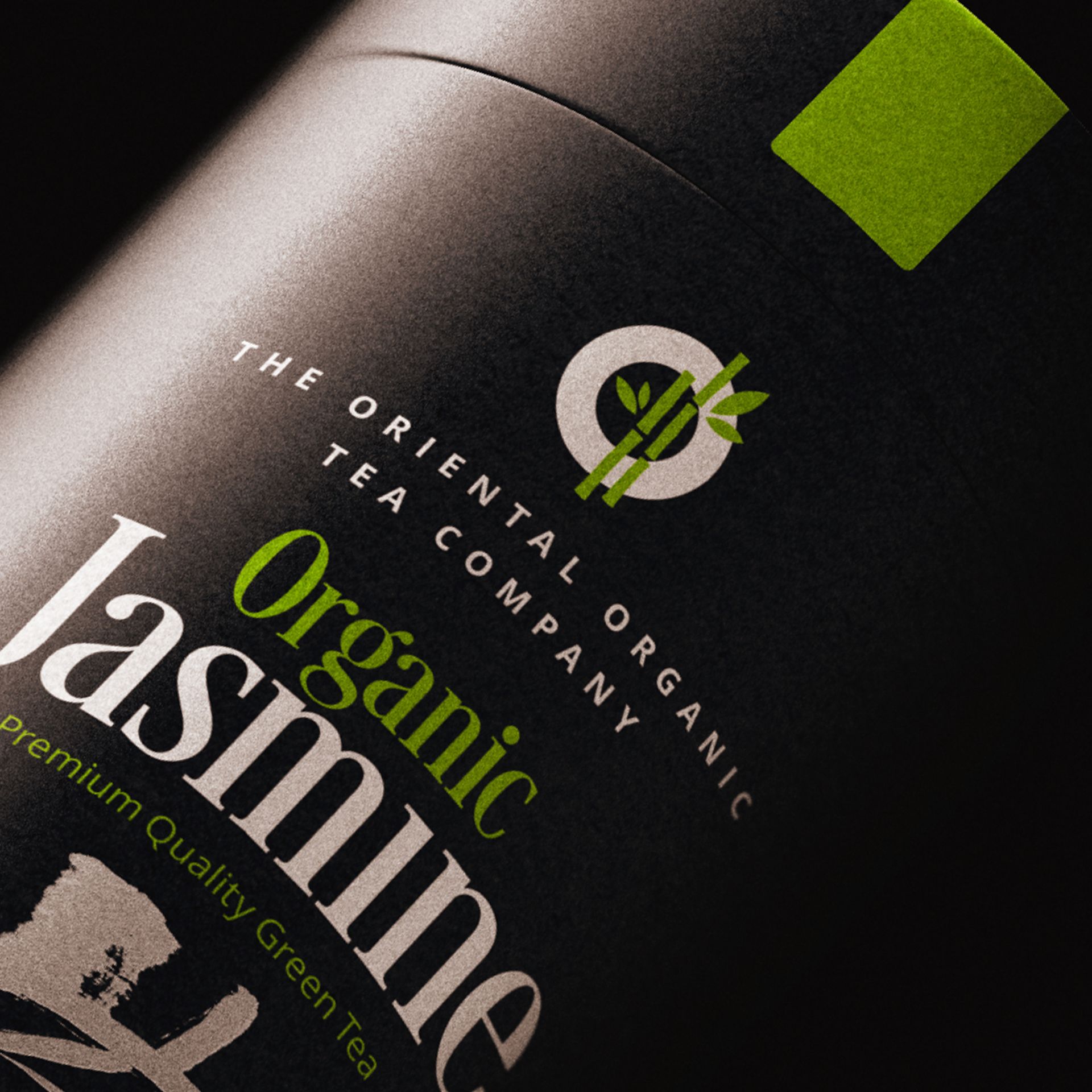 Close-up of a black tea canister with 