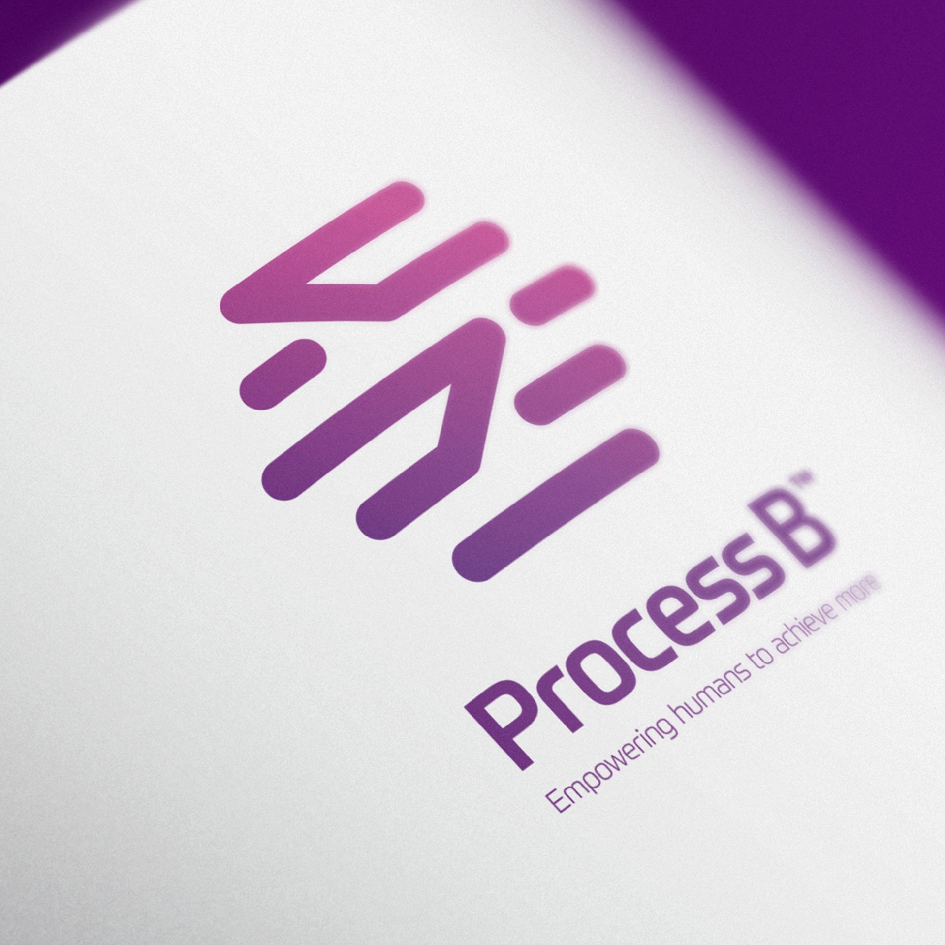 Process B logo: purple abstract design, with text 