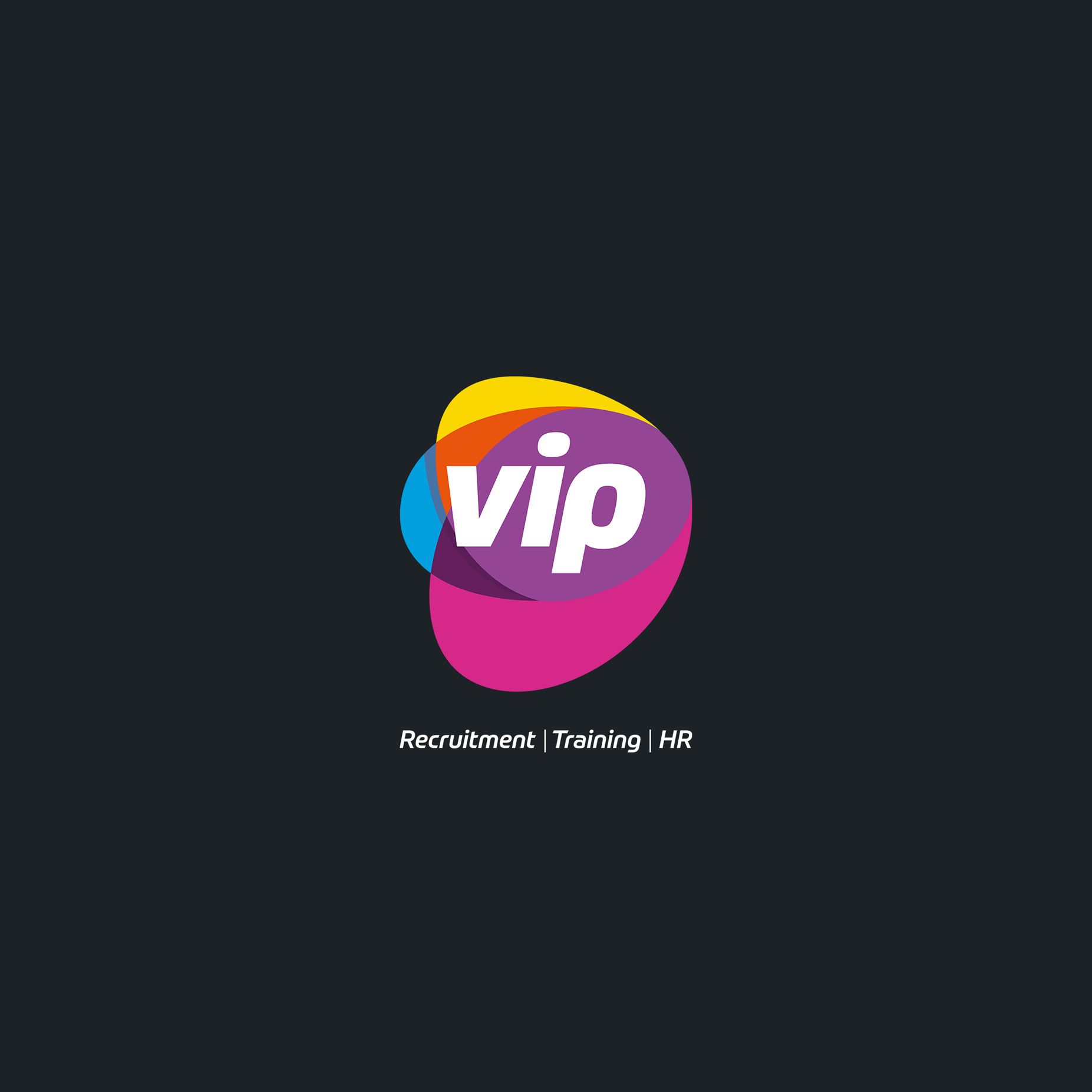 VIP Recruitment logo with a colorful abstract design and text: Recruitment | Training | HR.