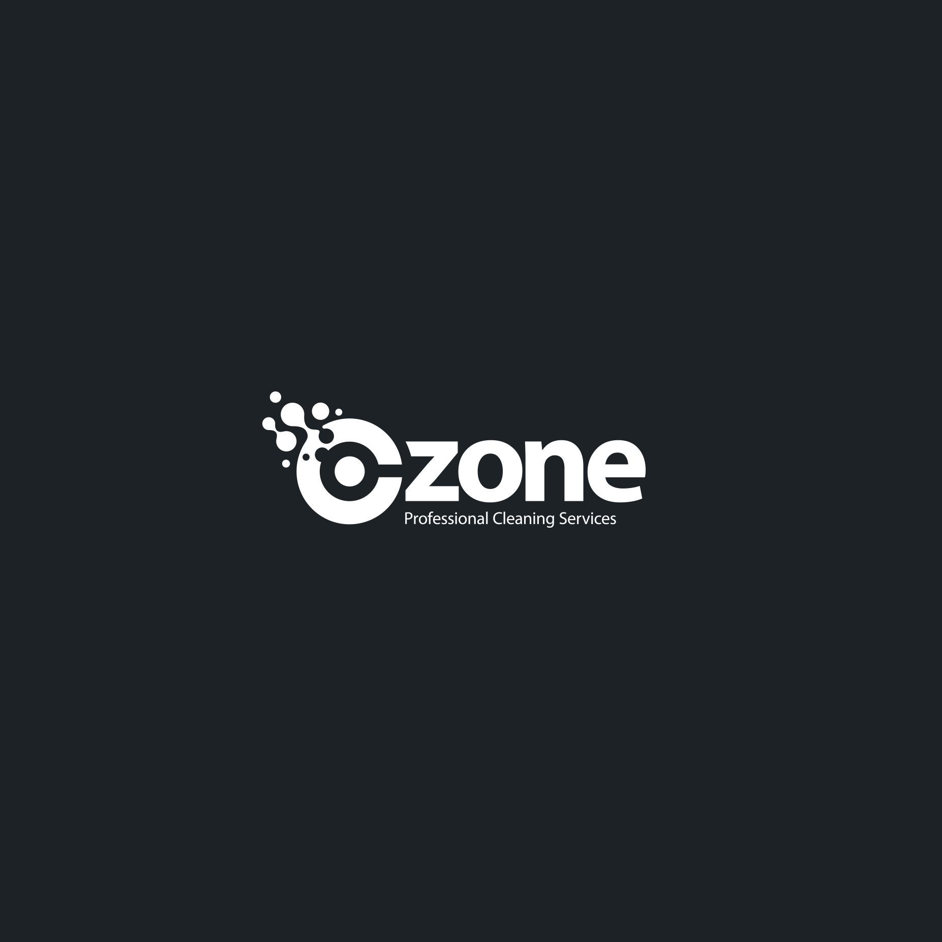 Logo for Ozone, a cleaning service. White text and design elements on a black background.