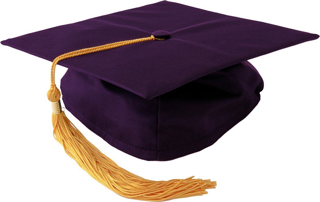 Purple graduation cap with a gold tassel.