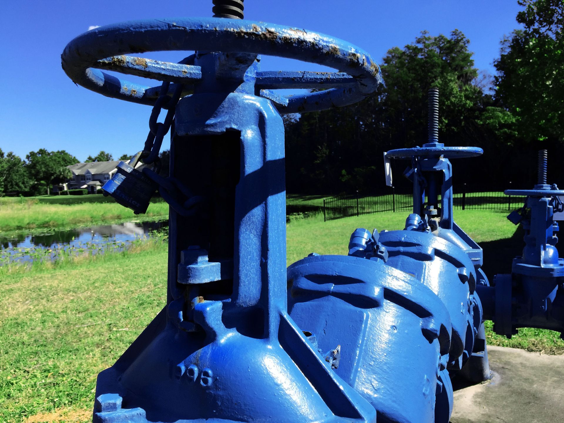 A blue valve with the number 138 on it