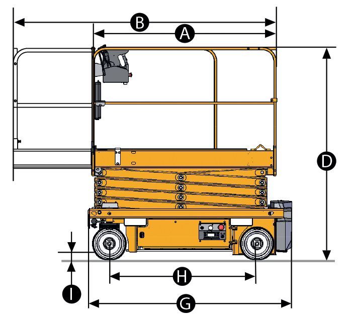 A Drawing Of A Scissor Lift With Measurements On A White Background — B2B Hire In Garbutt, QLD