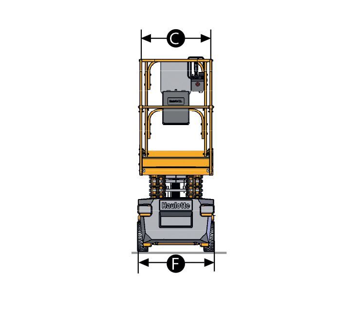 A Drawing Of A Scissor Lift With Measurements On A White Background — B2B Hire In Garbutt, QLD