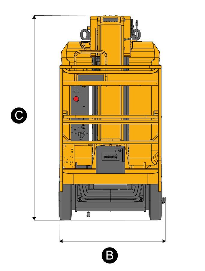 A Drawing Of A Yellow Forklift With Measurements On A White Background — B2B Hire In Garbutt, QLD