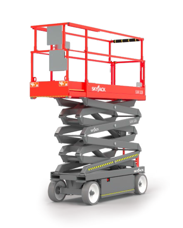 A Red And Gray Scissor Lift On A White Background — B2B Hire In Garbutt, QLD