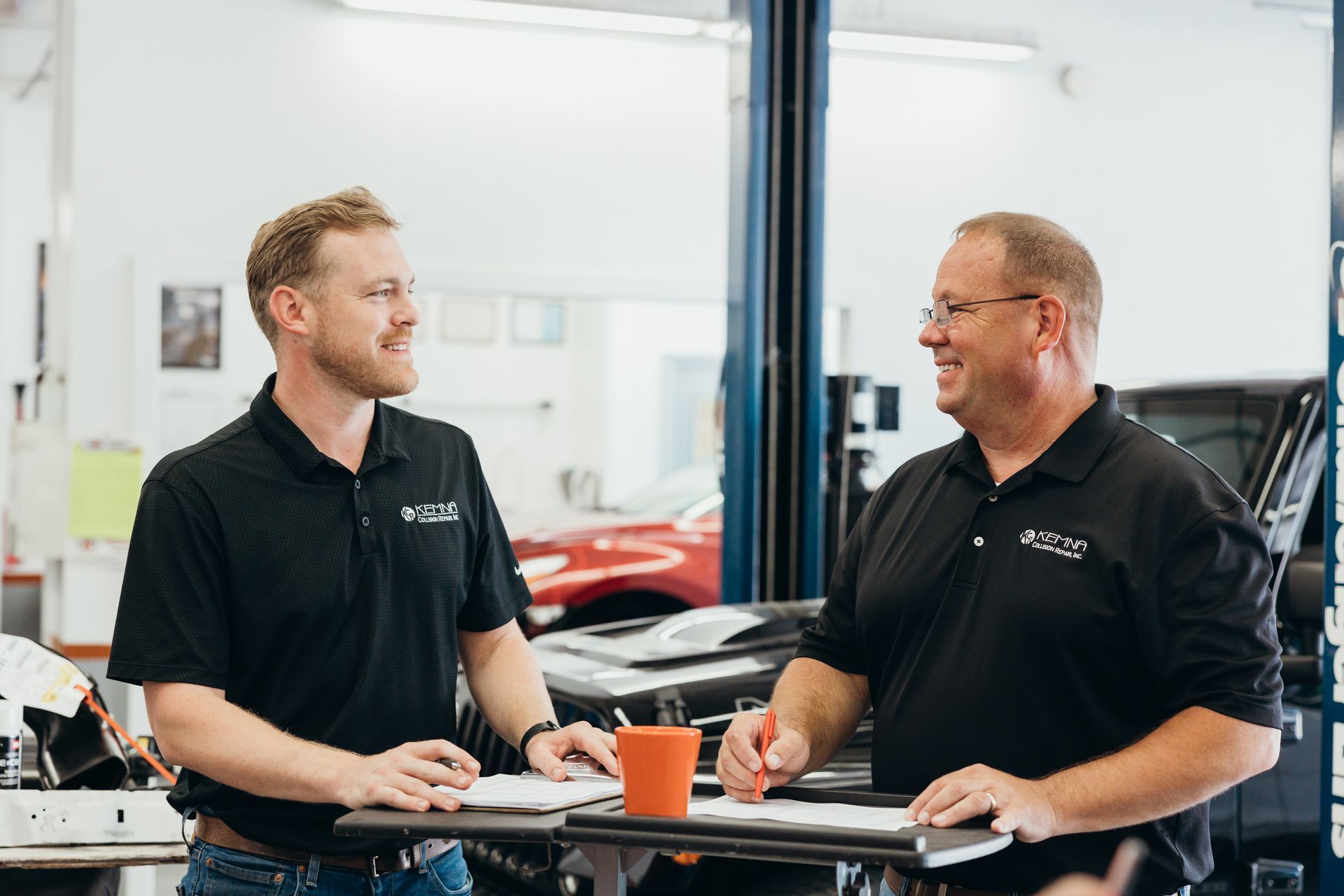 Two Kemna Collision Repair Employees Photographed by Marketing Agency Lift Division.