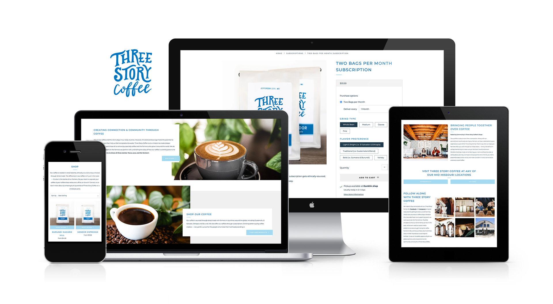 E-Commerce for Three Story Coffee Is Courtesy of Missouri Marketing Agency Lift Division