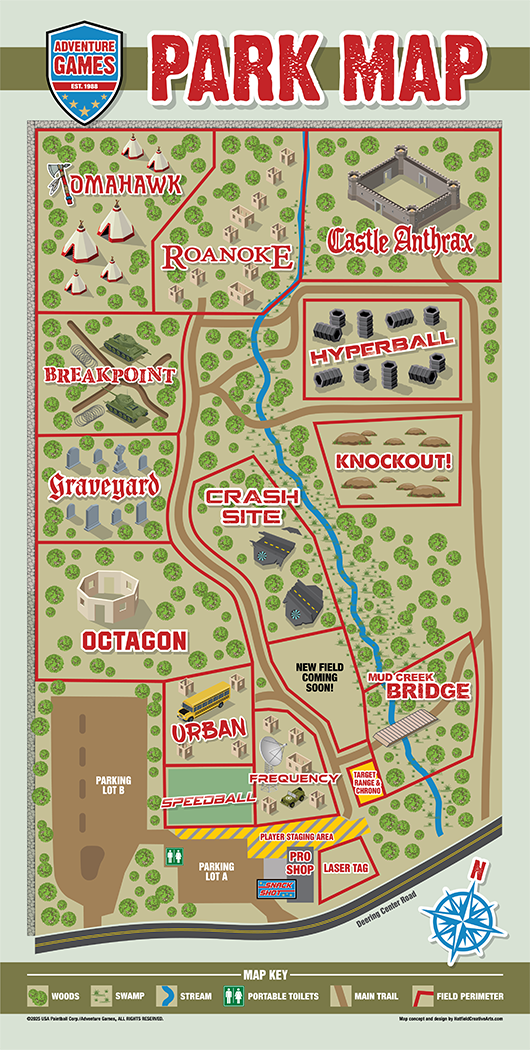 Park map with labeled areas: Aquatics, Camping, Ocean, and more.