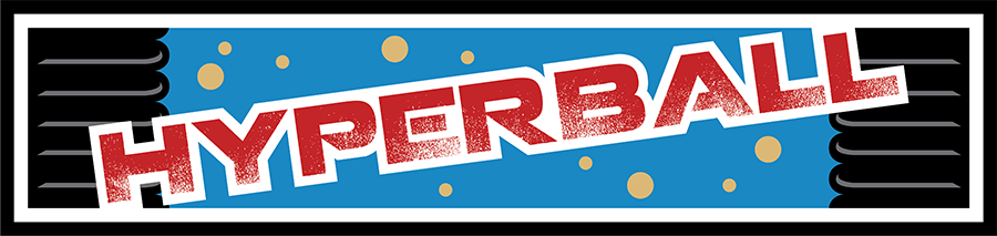 Hyperball logo with red text on a blue background, inside a black box.